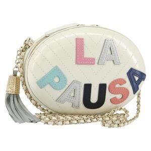 CHANEL V Stitch Chain Shoulder Bag Leather White Gold CC Auth 144830AV